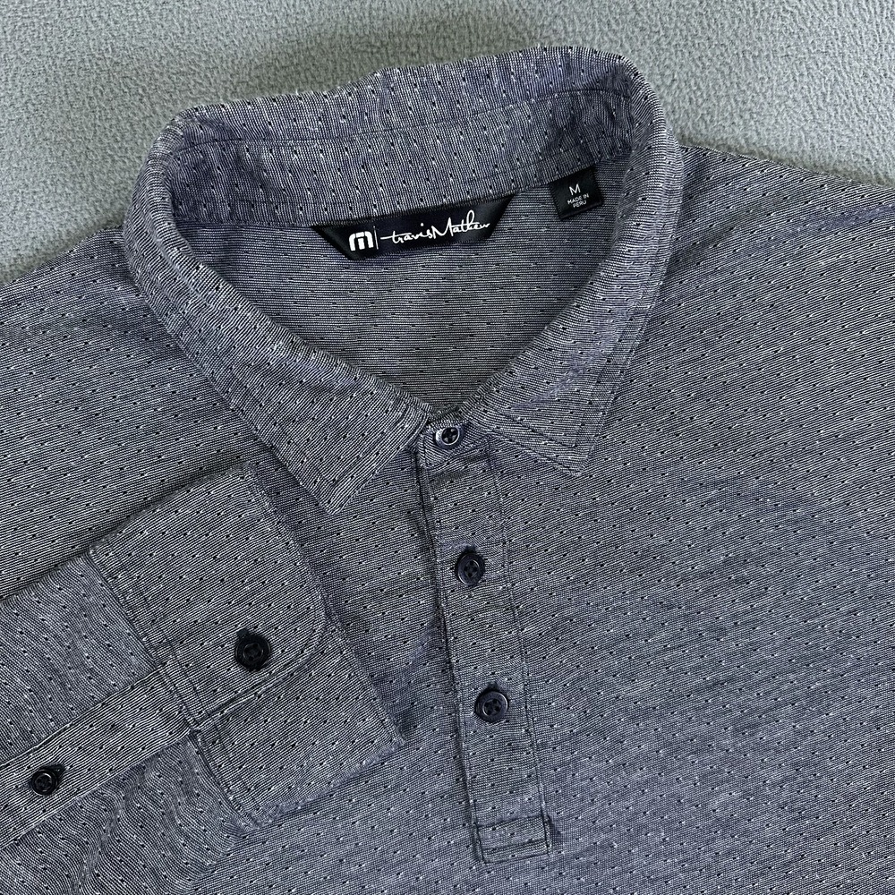 Travis Mathew Polo Shirt Mens Medium Grey Pima Cotton Donegal Textured Golf